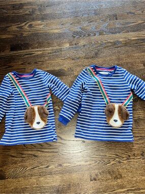 Like new! Mini Boden Blue & White Striped Long Sleeve Top with Puppy Applique